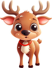 Fototapeta premium Cute Christmas cartoon character reindeer on white background. Generative AI.