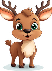 Cute Christmas cartoon character reindeer on white background. Generative AI.