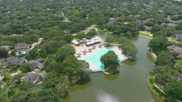 Pretty Drone Video of The Cinco Ranch Beach Club Pool.