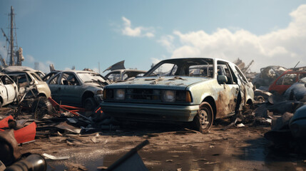 End of the Road: A Junkyard Filled with Broken and Crushed Cars, the Final Resting Place for Faulty Vehicles.