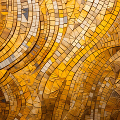 Detail of yellow gold mosiac texture abstract ceramic mosaic adorned building - Generative AI