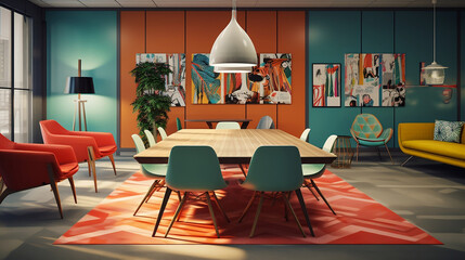 Home interior decoration ideas. interior of the house. Interior of a meeting room from the 1970s-1990s.