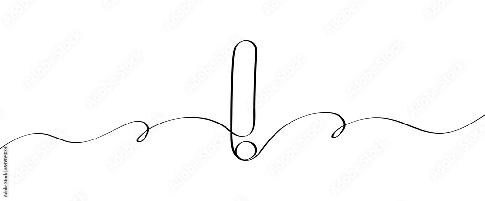 Poster continuous smooth line drawing of exclamation mark. linear exclamation mark drawn by hand. doodle ve