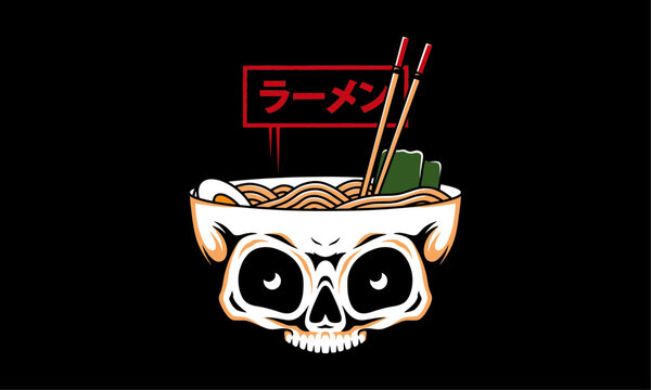 Skull Head Ramen Bowl Spooky Art