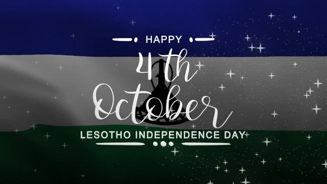 Independence Day Lesotho Lettering Text Animation with waving flag background. Celebrate Lesotho National Day on 4th October. Great for greeting card animation and celebrating Lesotho Independence Day - Powered by Adobe