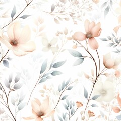 Seamless floral pattern with watercolor flowers. Vector illustration. Romantic design for natural cosmetics, perfume, women products.