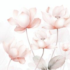 Beautiful pink lotus flowers on white background. Vector illustration. Floral card. Botanical art.