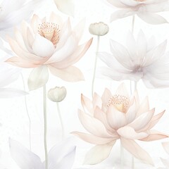 Seamless pattern with lotus flowers. Watercolor illustration. Wedding invitations, wallpapers, fashion, prints, fabric.