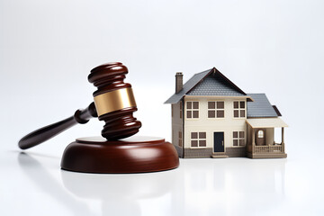 Real estate auction.Gavel justice hammer and house model.