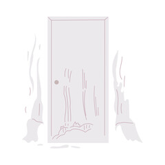 Scratched door and walls flat style, vector illustration