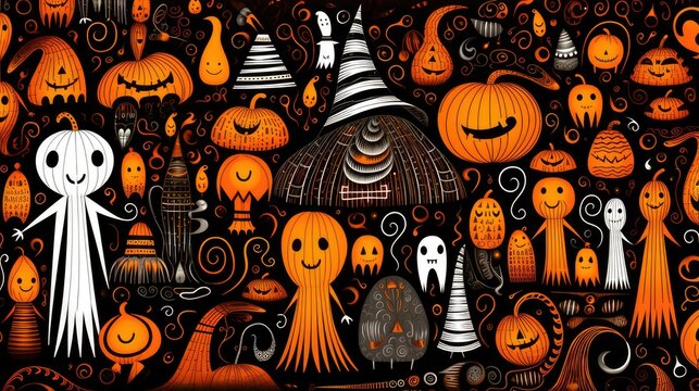 halloween orange pumpkin vector seamless pattern. halloween party border. halloween icon and character. vector illustration. halloween abstract background