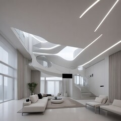  minimalist living room in a futuristic architectural setting
