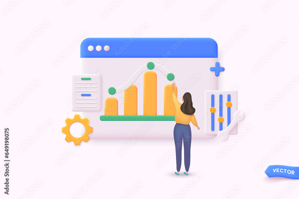 Poster data analytics, dashboard and business finance report. investment or website seo screen pc concept. 
