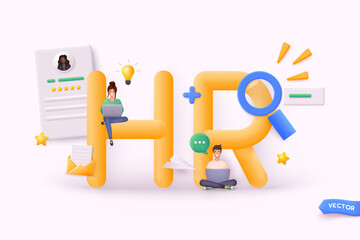 HR department. Human Resources management. Employer hiring candidates. Recruitment agency, employment, headhunting business. 3D Web Vector Illustrations.