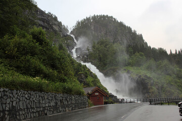 Fototapeta premium Beautiful landscape of Låtefossen waterfalls, Odda, Norwey.