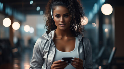 Fitness enthusiast in workout attire, engaged in various exercises, set in a well-equipped gym, offering a dynamic template for fitness-related promotions and content