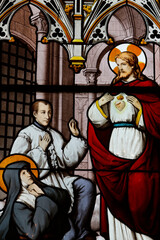 Stained glass in Notre Dame du Liban church, Paris, France.