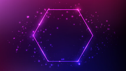 Neon hexagon frame with shining effects and sparkles