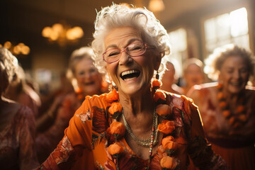 Candid capture of a joyful group of seniors showing vitality while dancing made with AI