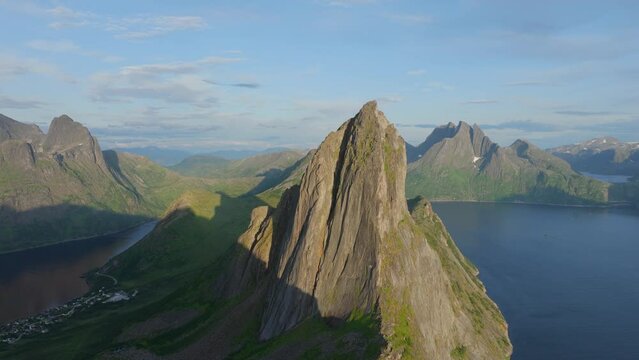 Scenic View Of Segla Mountain On Senja Island In Norway. closeup