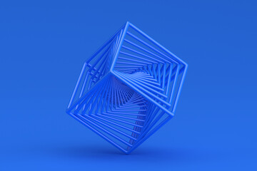 Abstract 3d render, geometric design of a blue cube - obrazy, fototapety, plakaty