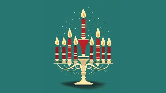 Hanukkah menorah candelabrum with nine lit candles. Video flat cartoon animation design element. Generative AI