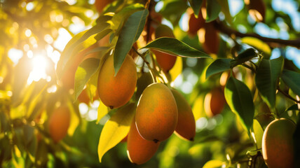 Juicy Mangoes Ripening in Sunlight