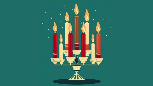 Hanukkah menorah candelabrum with nine lit candles. Video flat cartoon animation design element. Generative AI