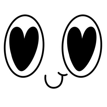Cute kawaii eye happy in love heart y2k groovy face doodle cartoon mascot characters funny.	