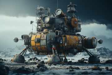 Fototapeta premium Lunar spacecraft lander module sitting on the Moon's south pole. Lunar Exploration Program made with AI