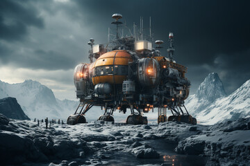 Lunar spacecraft lander module sitting on the Moon's south pole. Lunar Exploration Program made with AI