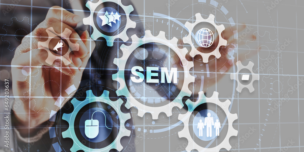 Aufkleber sem search engine optimization traffic website internet business technology communication concept