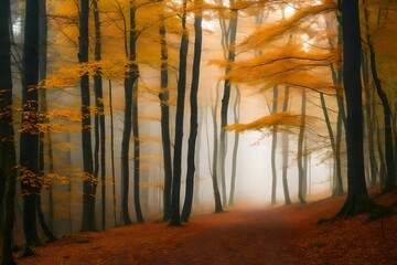 autumn forest in the morning Generative AI