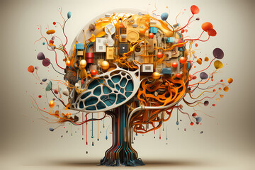 Connection of a mind. Artificial intelligence metaphor. Tree full of knowledge and ideas