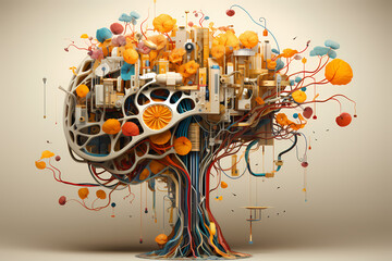 Connection of a mind. Artificial intelligence metaphor. Tree full of knowledge