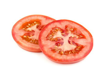 Slices of tomato isolated on white background