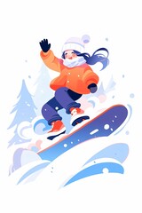 Winter solstice solar term, winter kids skiing outdoor sports illustration