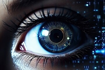 Digital eyes with coding background.