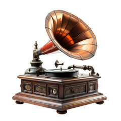gramophone isolated on transparent background,vintage music player png ,generative ai
