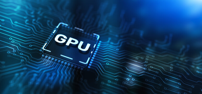 GPU Graphic Processor Hardware Tech. Processing Electronic Technology concept on server rack background