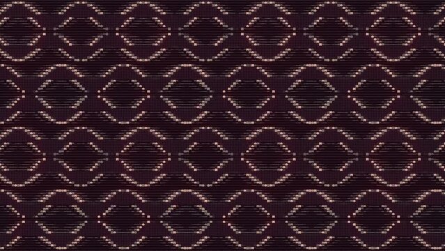 Cyclic seamless loop animation of interlaced glossy metallic pattern on dark background. Digital creative concept. 3d rendering. 4K, Ultra HD resolution
