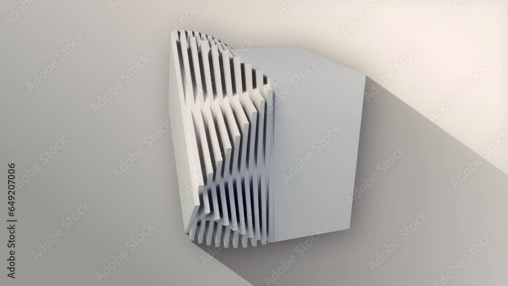 Poster Optical illusion of a fantastic transformation of a light gray rotating cube. Digital seamless loop animation background. 3d rendering. HD resolution