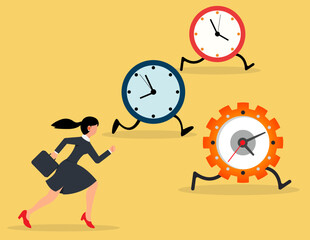 Race against time. Businesswoman is chasing time, time management, time management