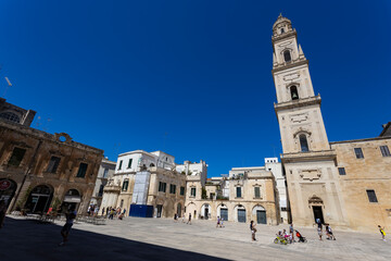 Fototapeta na wymiar LECCE, ITALY, JULY 12, 2022 - The metropolitan Cathedral of Santa Maria Assunta in Lecce, Puglia, Italy