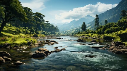 beautiful river views with a backdrop of mountains and green forests
