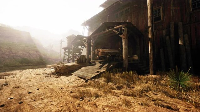 abandoned wooden deserted buildings in bodie ghost town