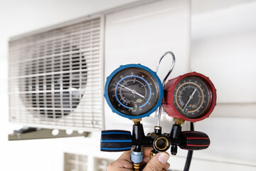 Examine,measure the pressure of refrigerant levels with pressure gauges to determine the correct refrigerant pressure and temperature,check refrigerant leaking,filling refrigerant for air conditioner