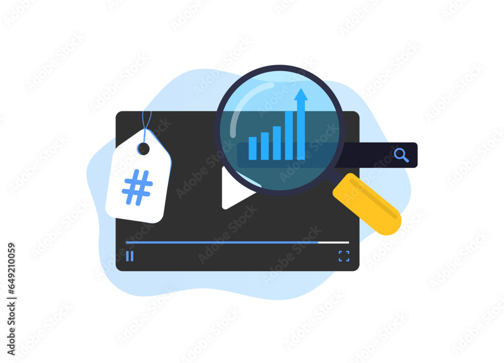 Poster video keyword research concept. optimize video channel media content for search engine. find most po