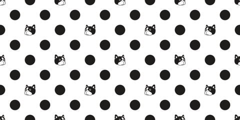 dog seamless pattern french bulldog polka dot cartoon puppy face pet head doodle vector gift wrapping paper tile background repeat wallpaper scarf isolated illustration design - obrazy, fototapety, plakaty