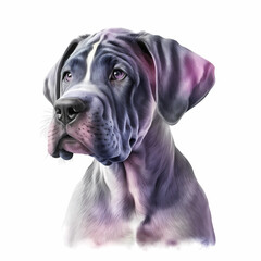 	
Great Dane puppy dog portrait realistic colorful pink violet